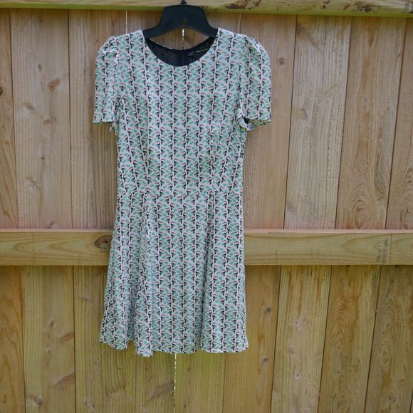 Zara Trafaluc Short Sleeve Mini Dress Toucan Bird Small Fit Flare Viscose Poly - Picture 1 of 7